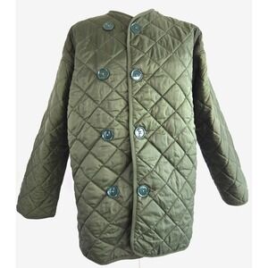 Vintage Military Green Double Button Front Quilted Liner Jacket